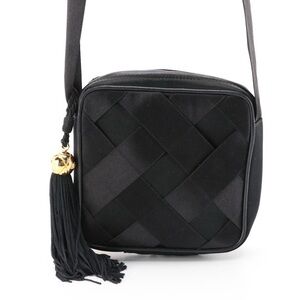 Chanel CC Tassel Evening Bag in Black Satin Interwoven Ribbon and Leather - Rare